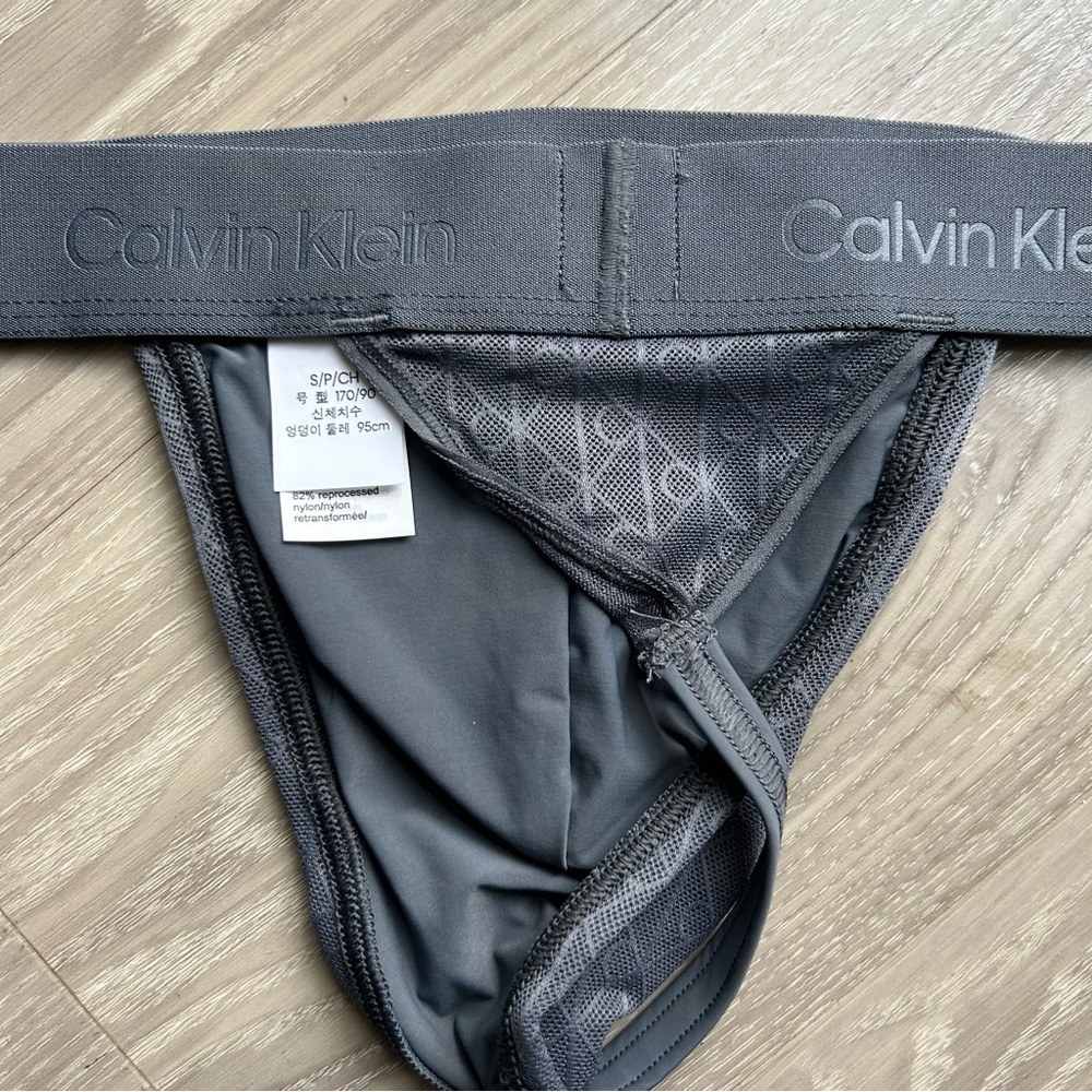 Calvin Klein | Microfiber Lace Thong in Turbulence Grey (Small) - Picture 7 of 15
